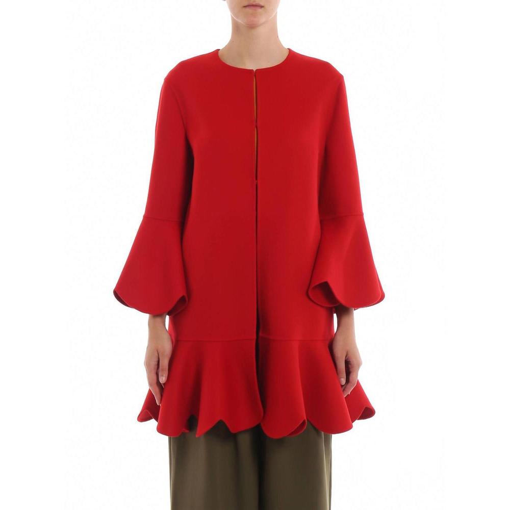 NEW VALENTINO compact wool and cashmere scalloped coat in red